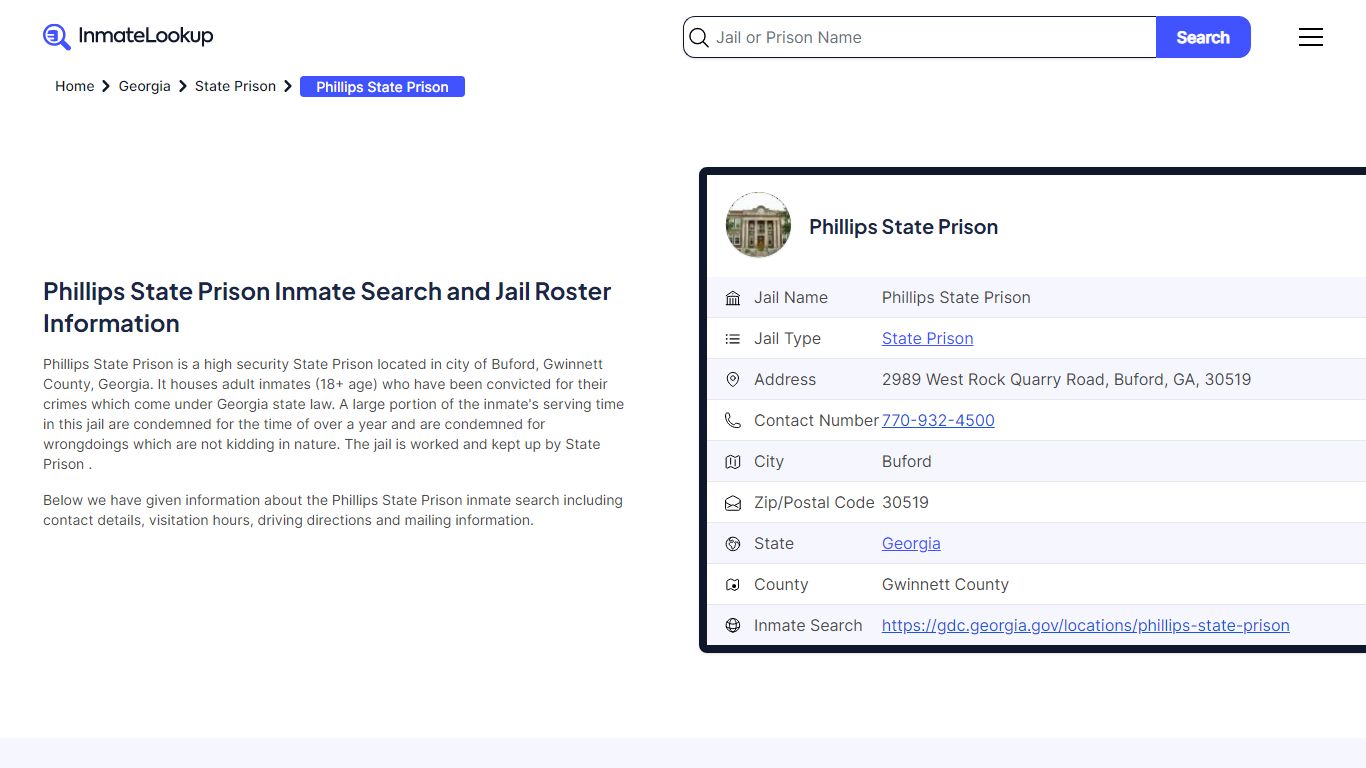 Phillips State Prison Inmate Search and Jail Roster Information