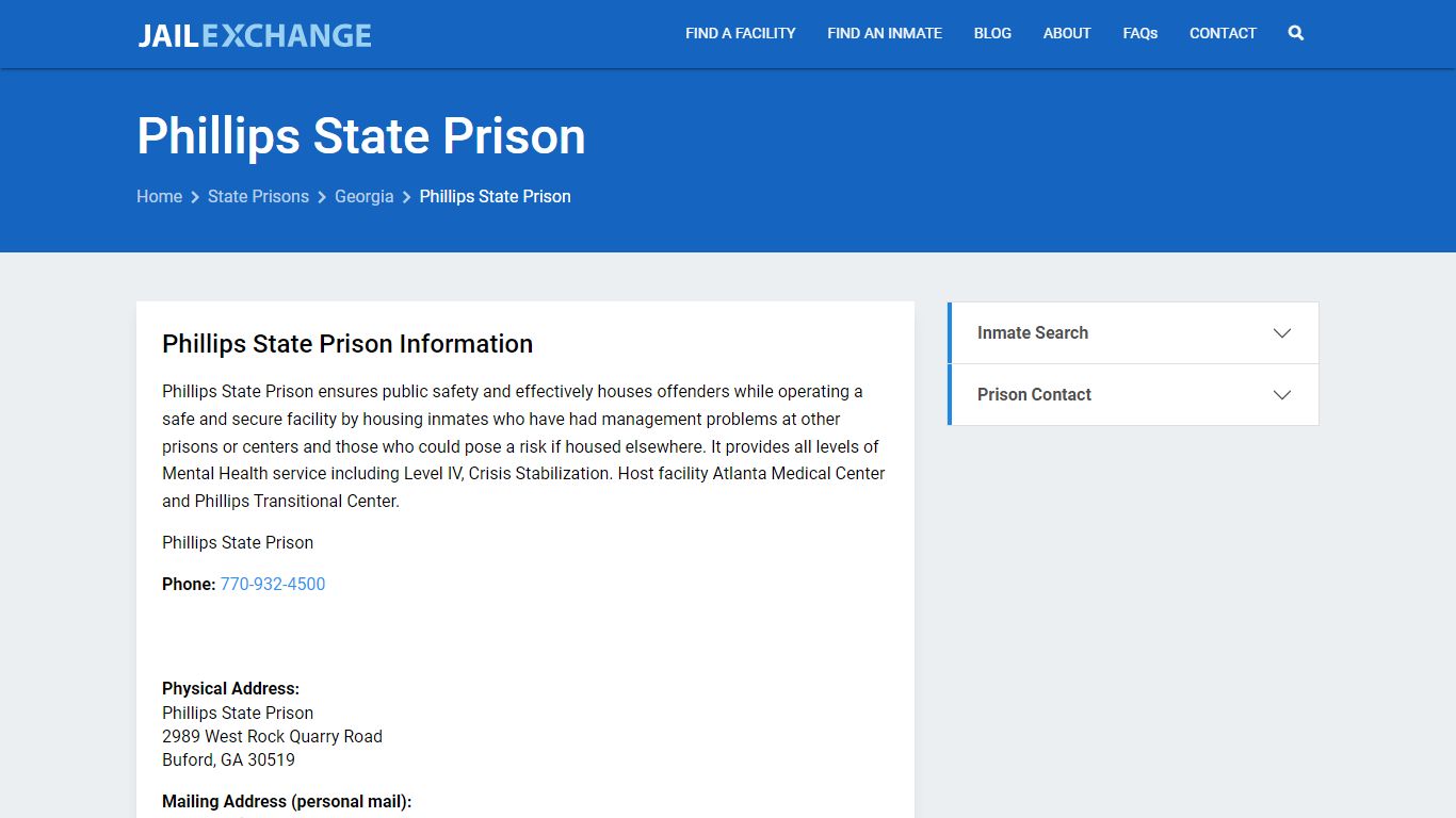 Phillips State Prison Inmate Search, GA - Jail Exchange